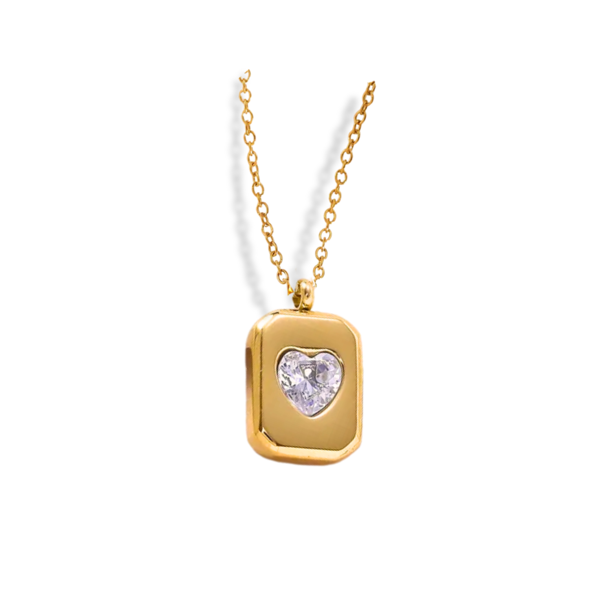 Cadena con dije de placa y zirconia de corazon