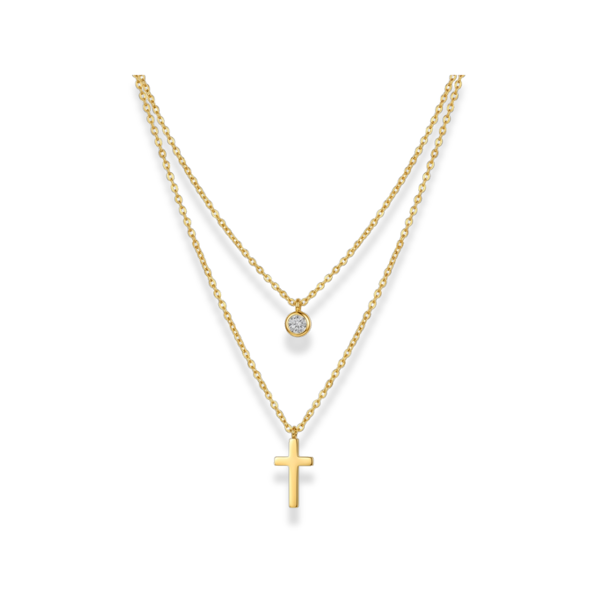 Set de cadenas con zirconia y cruz