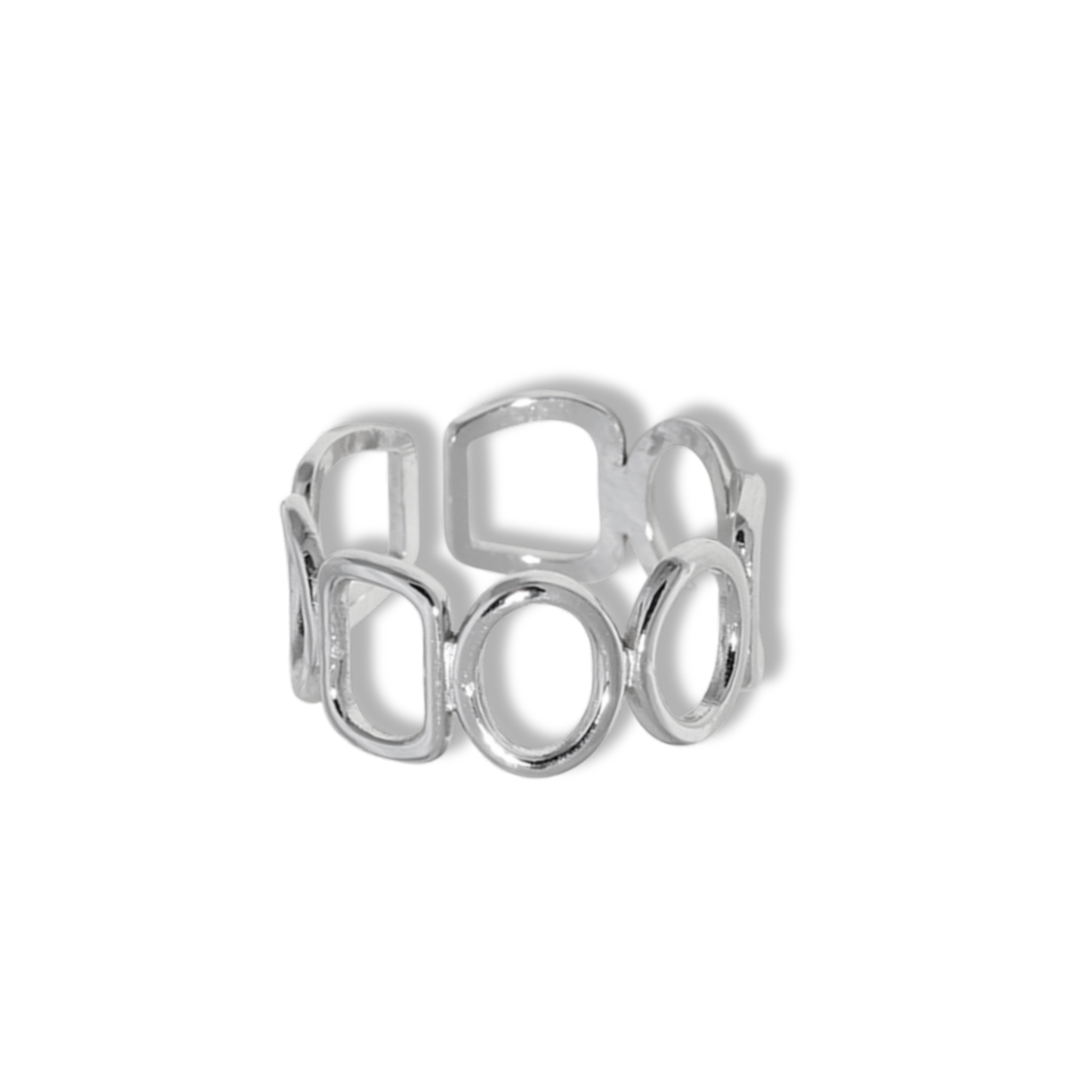 Anillo de circulo y cuadrados plateados
