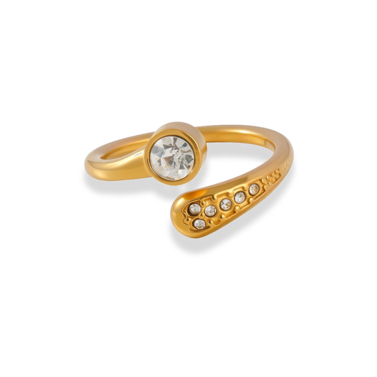 Anillo abierto con zirconias redondas y pequeñas
