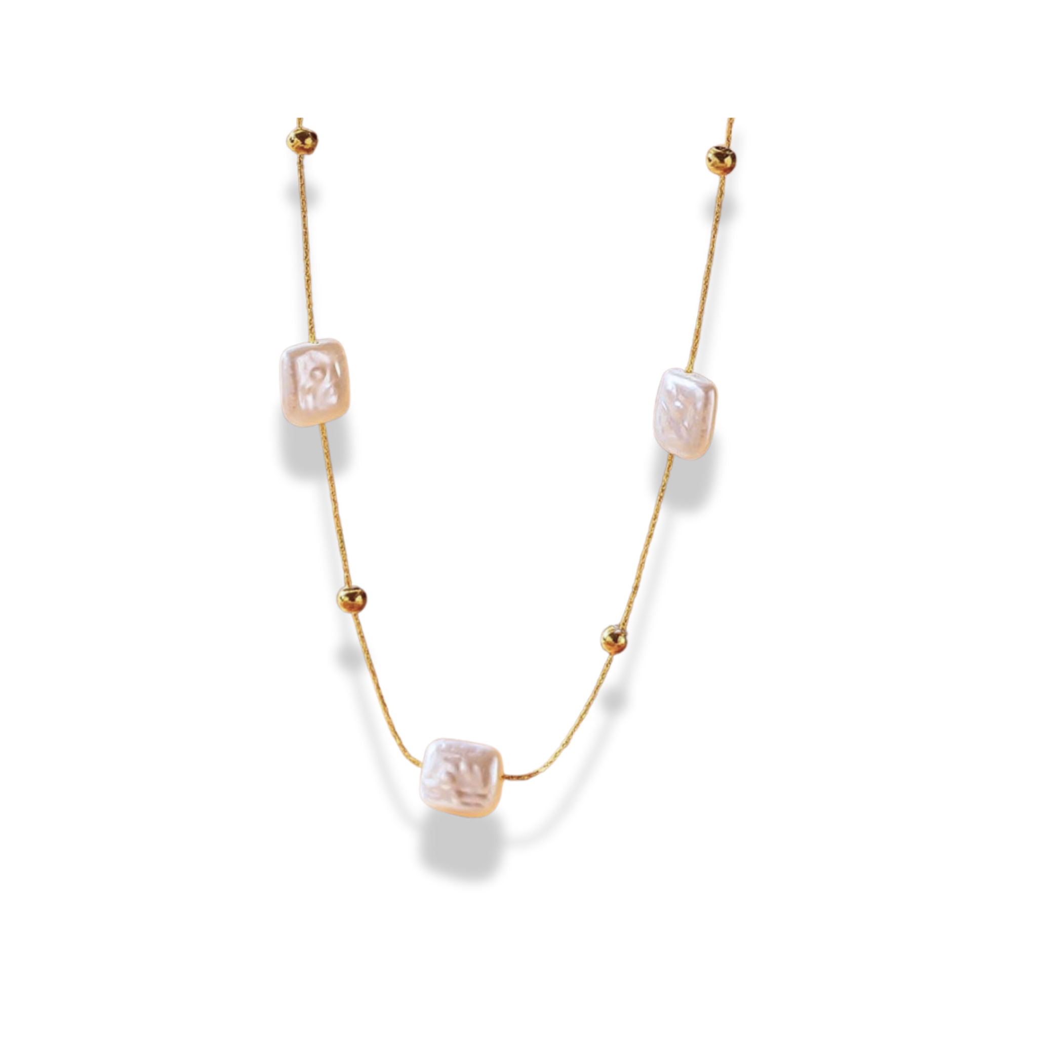 Cadena lisa con perlas cuadradas y esferas