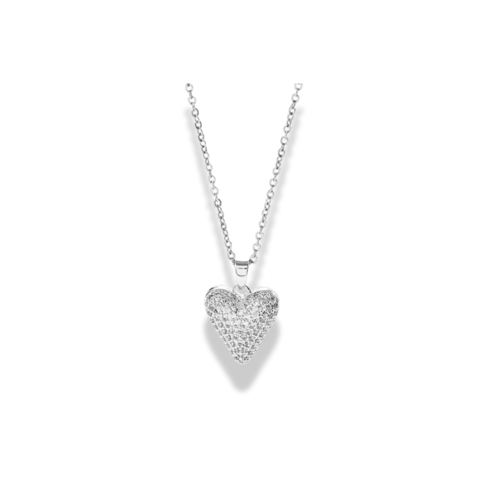 Cadena con dije de corazon alargado plateado