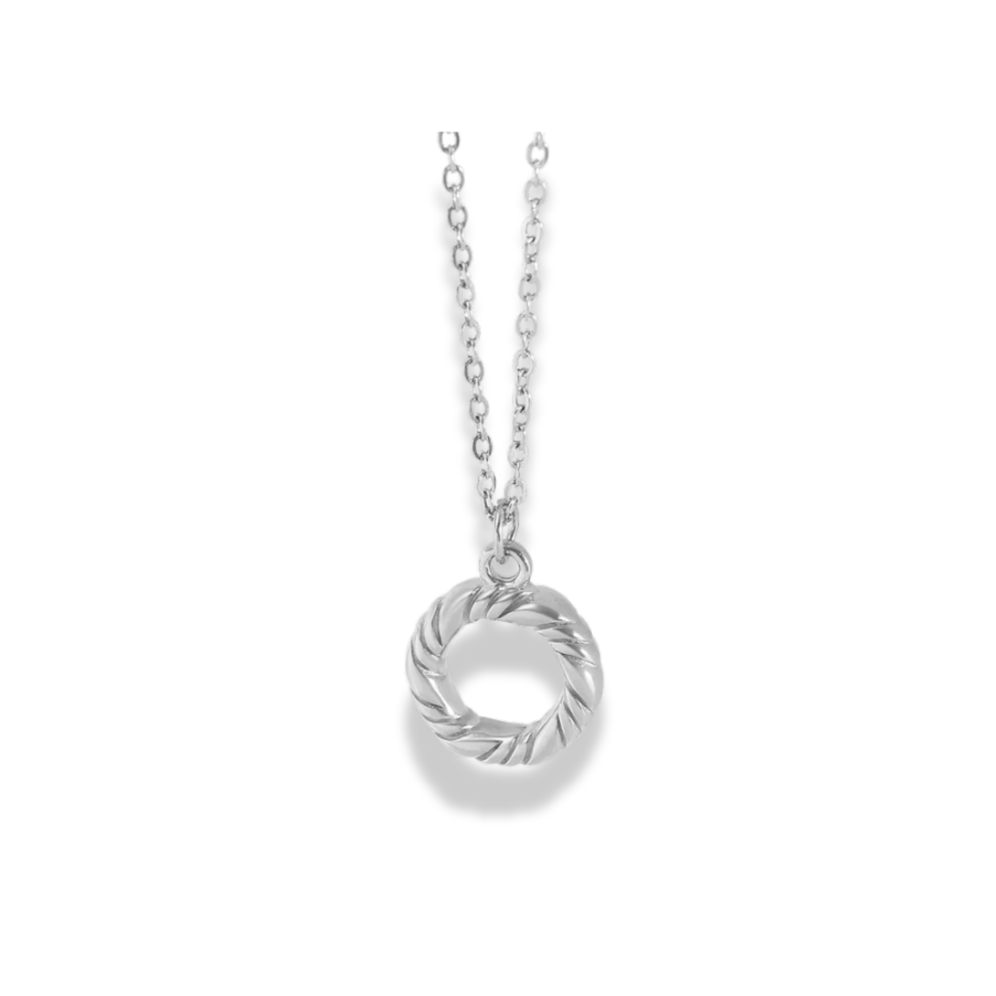 Cadena con dije de circulo hueco plateado