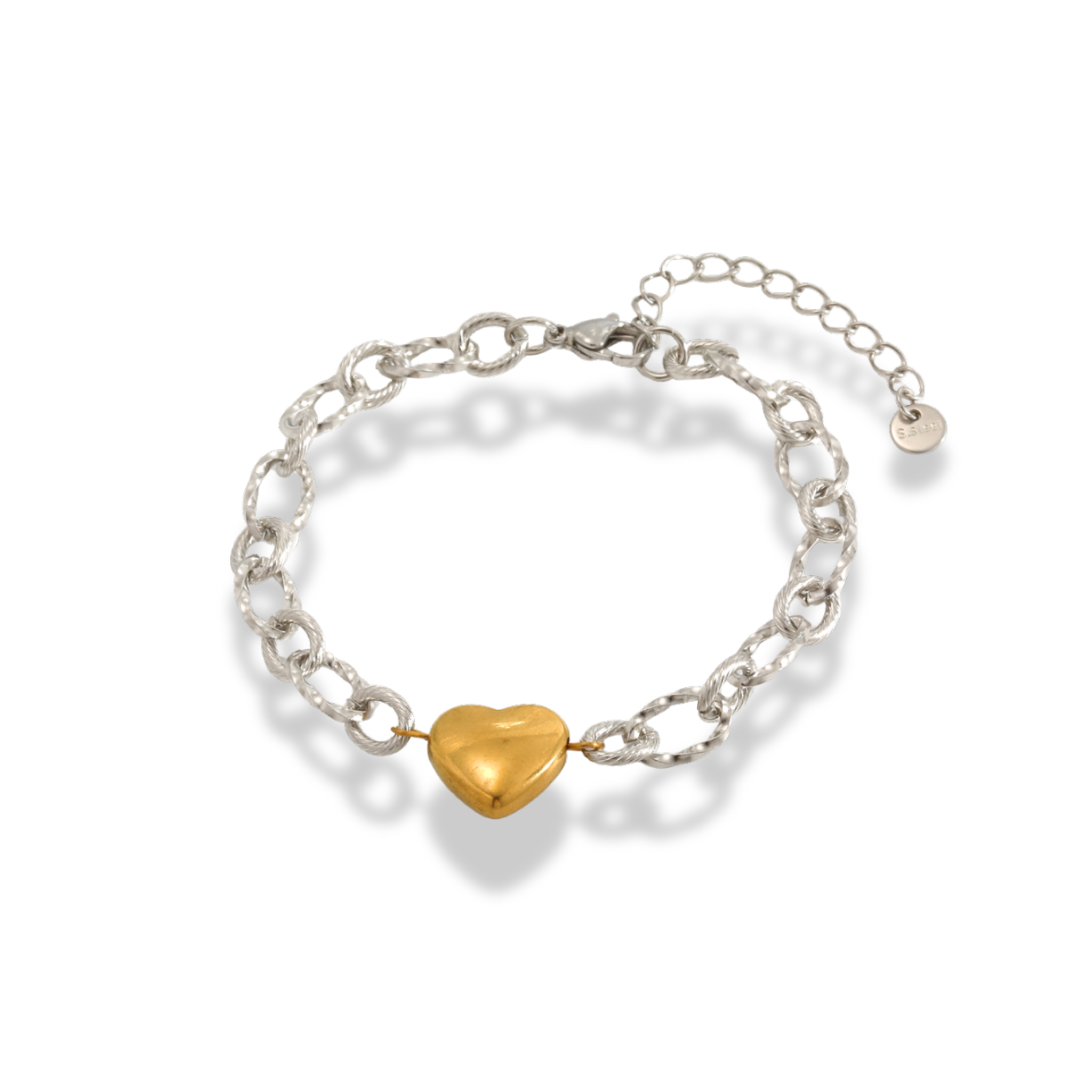 Pulsera bicolor de eslabones dije de corazon