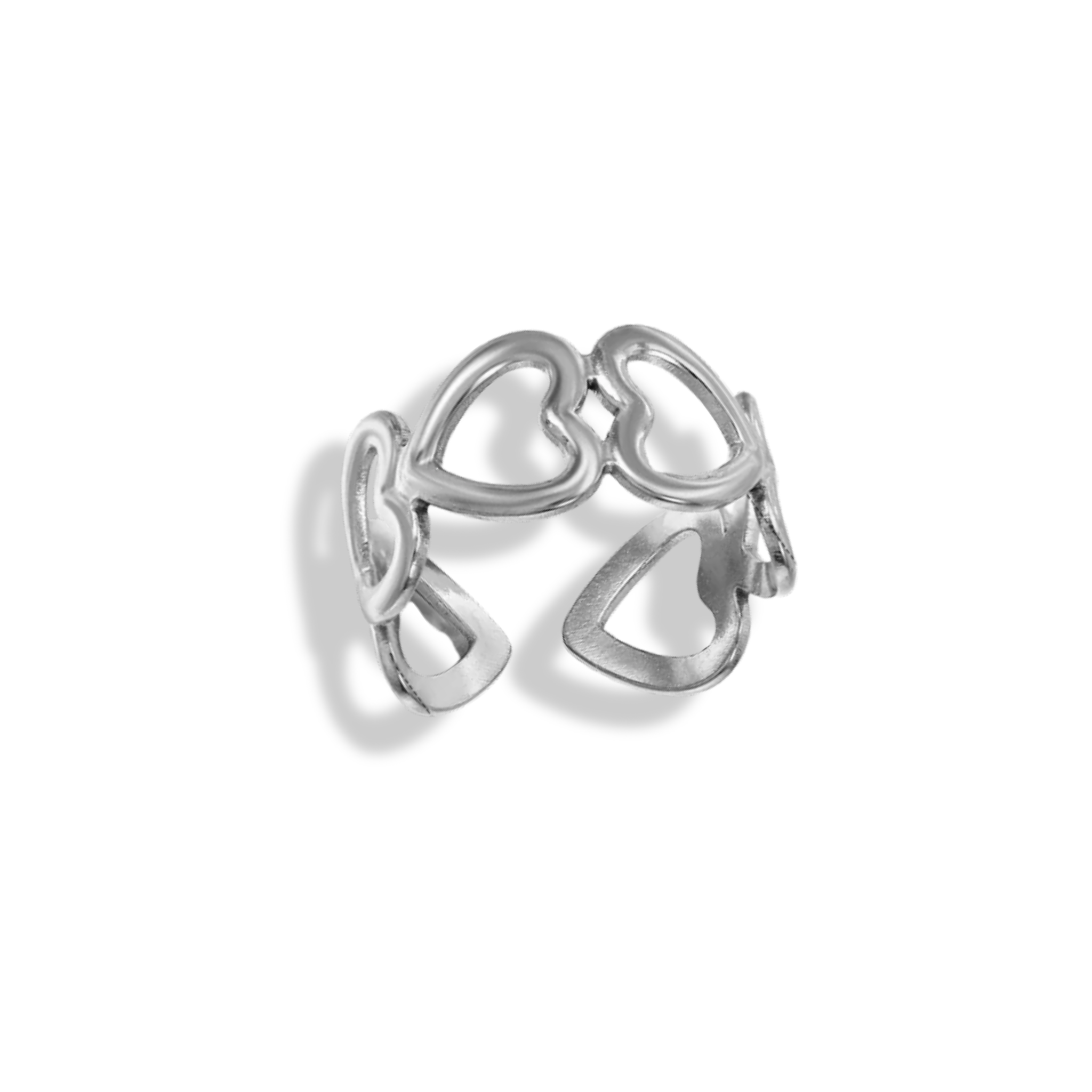 Anillo de corazones huecos plateado