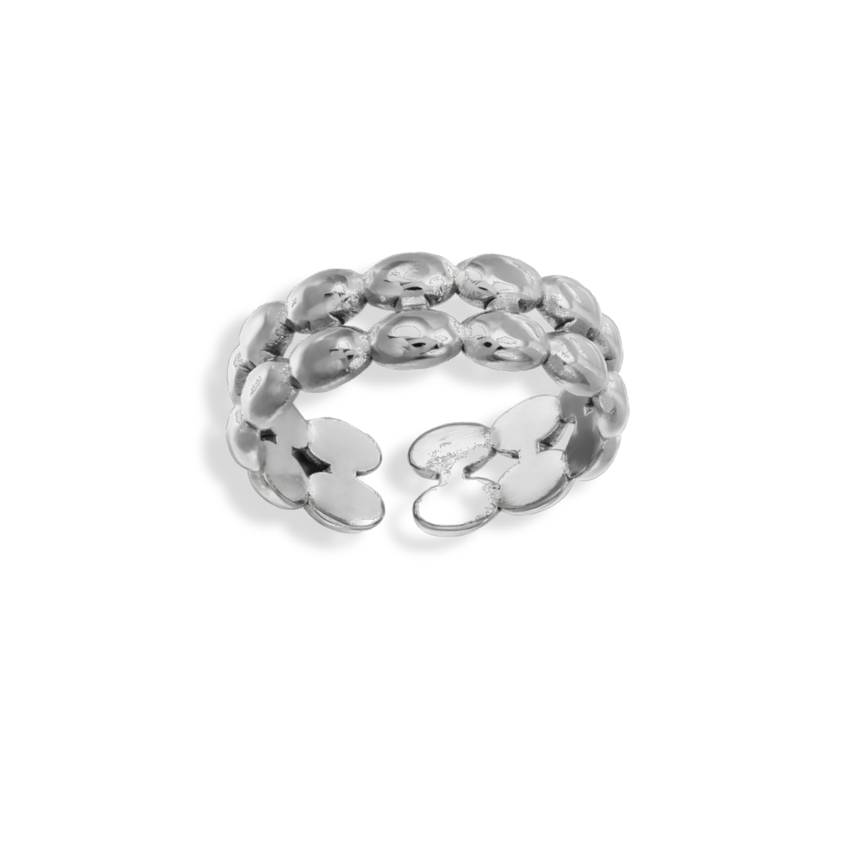 Anillo doble fila de óvalos plateados