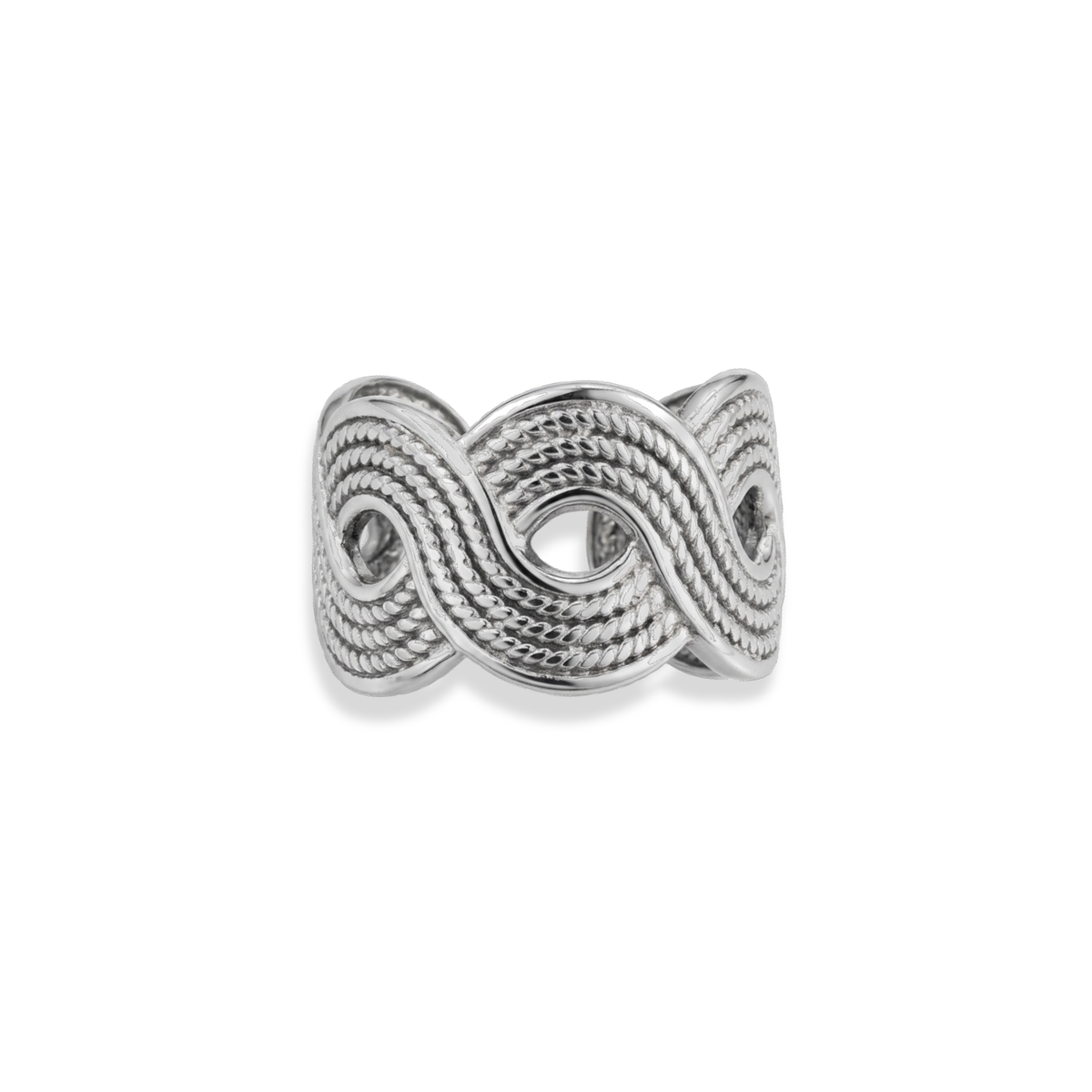 Anillo con remolinos plateado
